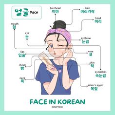 a woman with her face in korean and the words'face in korean'written below it