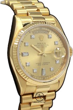 Elegant Gold Watch With Day-date Display, Luxury Gold Watches Stamped 14k, Luxury Gold Watches, Presidents Day, Gold Case, Watch Collection, Mint Condition, Rolex, Gold Diamond