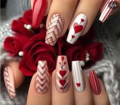 Valentine Nail, Nail Goals, Gel Nail Designs, Valentines Nails, Cute Acrylic Nails, Acrylic Nail Designs, Nails Inspo