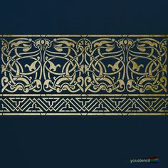 an intricate gold design on a dark blue background with the word, you can't see it in this image