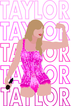 a woman in pink is posing with her arm raised and the words taylor taylor taylor taylor taylor