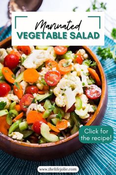 a close up of a bowl of vegetables with text overlay that reads, the ultimate vegetarian salad