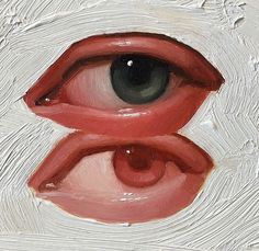 an eye is shown in the middle of a painting with red paint on it's face