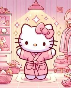 the hello kitty character is in her dressing room