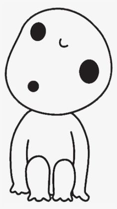 a black and white drawing of a cartoon character with eyes wide open, sitting down