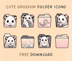 Liven up your screen with adorable opossum folder icons and wallpapers! Free, cute, perfect for Mac & Windows. Get yours now! Cute Icons 🌈📂 Computer Customization, Apps Kawaii, Cute Opossum, Folder Icons For Mac, Cute Emoji Combinations, Desktop Themes, French Wall Art, Twitch Panels, Desktop Wallpaper Organizer