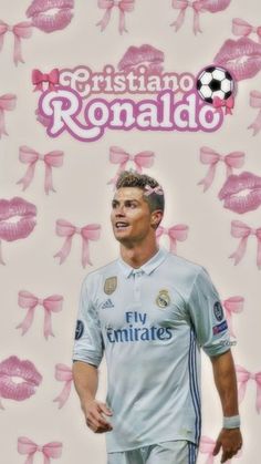 a soccer card with the image of cristiano ronald in front of pink bows