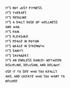 the poem is written in black and white on a piece of paper that says it's not just fitness it's therapy