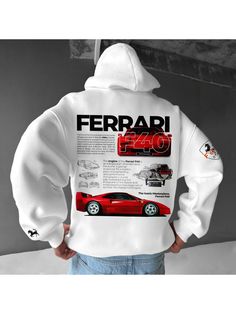 Oversize Sports Car F40 Print Hoodie Car Pattern, Trendy Hoodies, Ferrari F40, Cars Clothes, Sports Hoodies, Cool Hoodies, Pullover Designs, Hoodies Design, Print Hoodie