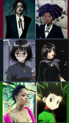 some anime characters with different hair styles