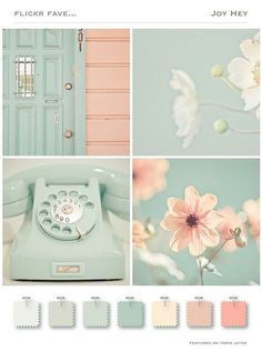 the color scheme for this phone is pastel blue, pink and green with flowers