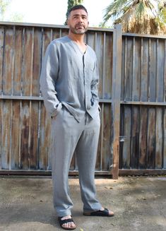 "SIZES & DESCRIPTIONS Linen pajamas for men made in 100% European organic washed linen medium weight .These pajamas are the perfect gift for the person you love. It has a loose and comfortable cut. It is made to order in a traditional and sustainable way . The fabric is washed only with natural stones, without chemical products, to respect the skin and the environment. *You can personalize your pajamas with your initials. This is perfect for a special gift. In the drop-down menu, you will have t Linen Pajamas Men, Shirts To Wear With Linen Pants, Men Pajamas, Pajamas For Men, Chemical Products, Mens Nightwear, Streetwear Collection, Linen Pajamas, Linen Men