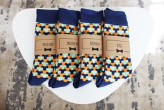 Get the perfect gift for the groomsmen in your wedding - personalized socks!Product details:- High Quality Men's Dress Socks- Color: Blue, Orange, Light Green- Size: Men's 7 - 12- Material: Cotton BlendCustomize with the names of your Groomsmen/or other guests!- Select the Sock + Label in the product options.- Include the names you would like on the labels in your order notes separated by comas.Shipping:- Custom sock orders will be ready to ship in 1-3 business days!- We ship globally!- Free Shi Blue Orange Weddings, Groomsmen Dress, Bridesmaid Flask, Funky Wedding, Groomsmen Socks, Wedding Socks, Unique Socks, Personalized Socks, Funky Socks