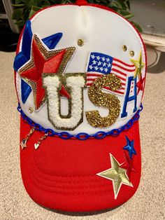 Custom made trucker hat for any occasion! Unique gift.  Ask me about custom hats, also! Red Baseball Cap For 4th Of July, Red Patriotic Trucker Hat With Curved Brim, Patriotic Red Adjustable Trucker Hat, Red Baseball Cap Trucker Hat For 4th Of July, Red Adjustable Trucker Hat For 4th Of July, Patriotic Red Trucker Hat With Curved Brim, 4th Of July Trucker Snapback Hat, Red Trucker Hat For 4th Of July, Americana Style Adjustable Baseball Cap