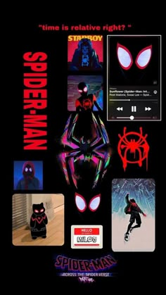 an advertisement for the animated movie spider - man, with images of various characters and text