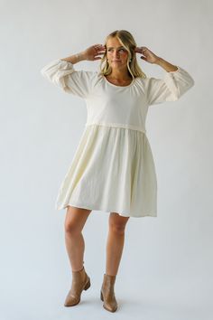 White Relaxed Fit Dress For Fall, Chic Relaxed Fit Knee-length Mini Dress, Chic Knee-length Relaxed Fit Mini Dress, Chic Relaxed Knee-length Mini Dress, Chic Knee-length Mini Dress With Relaxed Fit, White Flowy Modest Midi Dress, Relaxed Fit Knee-length Mini Dress For Brunch, Cream Midi Dress For Brunch, Beige Midi Dress For Brunch