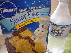 a box of sugar free cake next to a bottle of water