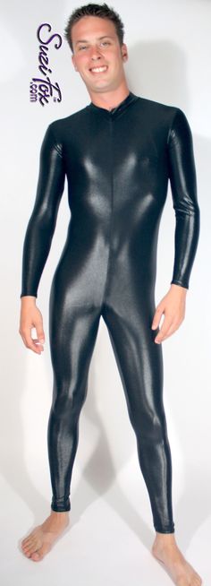 Mens Catsuit by Suzi Fox shown in Black Wetlook Spandex coated Nylon Spandex. 4 way stretch. Medium stretch, medium shine, very comfortable. * Inseam is 30 inches. * This garment is made to the measurements on the measurement chart in the pictures section. For custom sizing, crotch, wrist, and ankle zippers, and other options, go to http://liquidvinylclothing.com/catsuits-rompers-leotards/mens-catsuits-rompers-leotards/mens-catsuits/ Item# C1M Sleek High Stretch Black Unitard, Metallic Shiny High Stretch Unitard, Sleek High-stretch Black Unitard, Sleek High Stretch Unitard, Fitted Metallic Shiny Bodysuit, Fitted Full-length Black Unitard, Metallic Shiny Fitted Bodysuit, Sleek Black Unitard For Parties, Fitted Full Length Black Unitard