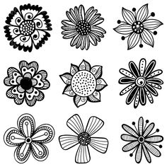 black and white flower designs on a white background stock photo - 1387982