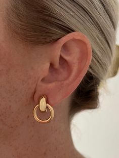 18k gold, 20mm front facing hoop water resistant Gold Earrings Ideas, Timeless Earrings, Trend Earrings, Gold Jeweled Hoop Earrings, Indian Hoop Earrings, Chic Gold Hoop Earrings, Timeless Hoop Jewelry, Classic Plated Hoop Jewelry, Timeless Gold Plated Hoop Jewelry