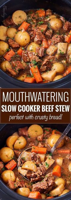 two crock pot beef stews with potatoes and carrots