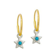 Tiny Center Star with Turquoise • Endless Hoop Charm Earring-Brevard Celestial Small Hoop Jewelry With Star Charm, Celestial Sterling Silver Hoop Earrings With Star Charm, Sterling Silver Celestial Hoop Earrings With Star Charm, Celestial Small Hoop Nickel-free Jewelry, Celestial Small Hoop Sterling Silver Jewelry, Celestial Style Small Hoop Nickel-free Jewelry, Celestial Sterling Silver Small Hoop Jewelry, Handmade Celestial Sterling Silver Hoop Earrings, Handmade Sterling Silver Celestial Hoop Earrings