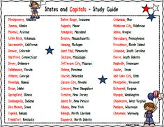 the states and capitols study guide for students to use in their homes or classroom