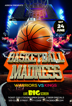 basketball game flyer template with an image of a ball