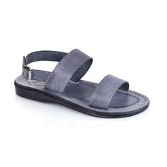 Golan gray, handmade leather sandals with back strap  - Front View Grecian Sandals, Ankle Strap Sandals Flat, Toe Loop Sandals, Two Strap Sandals, Leather Sandals Handmade, Mens Leather Sandals, Handmade Sandals, Handmade Leather Shoes, Ankle Strap Flats