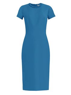 Aspen blue Basic Sheath Dress, A must have in every closet, a basic, timeless dress that can be worn day or night. Wear it as it is or accessorize it, sleeveless, boat neckline, High quality Italian novelty fabric, Fully lined with light weight fabric, Knee length dress, Invisible zipper in the back, Made in the USA, Ships within 3-5 business days, 3/4 sleeves, boat neckline, High quality Italian novelty fabric, Fully lined with light weight fabric, Knee length dress, basic dress, work wear, bas Elegant Fitted Daywear Dresses, Elegant Fitted Dresses For Daywear, Fitted Bodice H-line Dress For Work, H-line Dress With Fitted Bodice For Work, Elegant Dresses With Flattering Silhouette For Daywear, Blue Fitted Bodice Midi Dress For Work, Blue Fitted Midi Dress For Work, Blue Midi Dress With Fitted Bodice For Work, Classic Fitted Sheath Dress