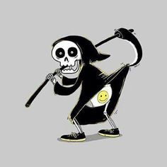 a cartoon skeleton holding a baseball bat