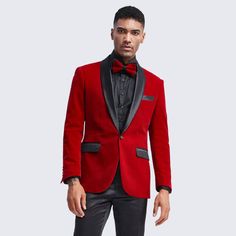 Red Velvet Tuxedo Jacket Slim Fit with Shawl Lapel - Blazer - Prom - Wedding | Perfect Tux Black And Red Suit, Red Velvet Jacket, Suits Men Slim, Red Tuxedo, Velvet Tuxedo, Button Shawl, Prom Tuxedo, Double Breasted Tuxedo, Red Blazer Jacket