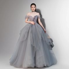 Olivia Mark - Shoulder Strap Evening Dress for Host Adult Ceremony Puffy Tulle Banquet Princess Gown Tutu Wedding Dress, Grey Wedding Dress, Deep V Neck Dress, Princess Gown, Gray Weddings, Mid Dresses, Wedding Dress Styles, Dress Styles, V Neck Dress