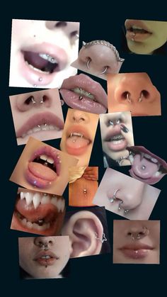 multiple images of different types of teeth and nose piercings, all in various shapes and sizes