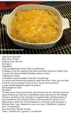 an image of a casserole dish with cheese in it and instructions for how to make it