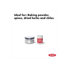 an advertisement for baking powders with the words'ideal for baking powder, spices, dried herbs and chillies '