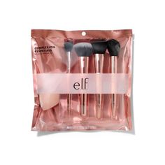 This metallic pinky-peach complexion starter kit has all the essential tools you need to create the perfect complexion. Set Includes:Total Face Sponge - The multi-sided, latex-free sponge has a precision point perfect for concealing imperfections and rounded sides for flawless blending.Flawless Concealer Brush - Create an airbrush effect with this brush using any liquid or powder concealer. The unique rounded shape allows you to contour and cover areas easily.Powder Blurring Brush - This me Elf Brushes, Elf Makeup Brushes, Essential Makeup Brushes, Face Sponge, Perfect Complexion, Highlighter Brush, Elf Cosmetics, Liquid Concealer, Elf Makeup