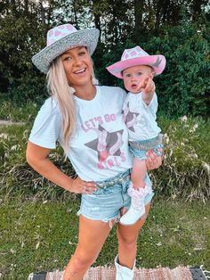 These adorable shirts feature a fun and cute cowgirl design and come in a variety of sizes for both adults and kids. They're made from high-quality materials and are super comfortable to wear, so you and your little one can look stylish and feel great all day long. Our shirts come in two lovely colors - pink and white. You can easily mix and match them to create your desired look. Let's go girls, let's rock these tees��❤ ITEM DESCRIPTION • Direct-to-garment design • Material: 100% Cotton• Women's Mama And Mini Shirts, Mini Shirts, Cowgirl Design, Mommy And Me Shirts, Mommy And Me Shirt, Mommy Baby, Mommy And Me Outfits, Baby Outfits, P T