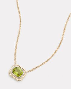 18K Yellow and White Gold Cushion Cut Pendant with Peridot and Diamonds, .14 TCW   16 Inches, Pendant is 5/8 Inch Long x 1/2 Inch Wide  Style# YWNCPPTW Gold Cushions, White Gold Pendant, Cushion Cut, Gold Pendant, Diamonds, White Gold, Necklaces, Pendant, Yellow