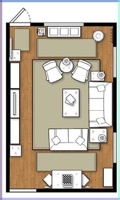 a drawing of a living room and kitchen area in a small apartment with wood flooring