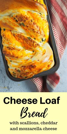 cheese loaf bread with scallions, cheddar and mozzarella cheese