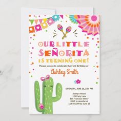 Fiesta Baby Shower Invitations, First Fiesta, Fiesta Birthday Invitations, Pink First Birthday, Baby Shower Invitaciones