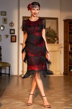 ZAPAKA Women Roaring 20s Party Dress Black Red Beaded Gatsby Fringed Flapper Dress Masquerade Party Outfit Dresses, Roaring 20s Party Dress, 20s Party Dress, Masquerade Party Outfit, Gatsby Outfit, Gatsby Party Dress, 20s Fashion Dresses, 20s Dresses, 20s Style