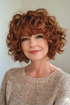 34 Ultra-Chic Short Curly Hairstyles for Women Over 50 in 2024 – CreativeBooster Curly Bob With Bangs, Soft Bangs