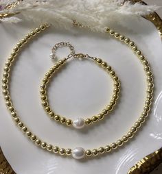 18k Gold Filled Gold Beads, Beaded Necklace with 10mm Freshwater Pearl with extender Bracelet  Choker Size  16". Bracelet 7" with extender Pearl Chain, Gold Beads, Chain Styles, Fresh Water, Freshwater Pearls, Gold Filled, Favorite Jewelry, 18k Gold, Beaded Necklace