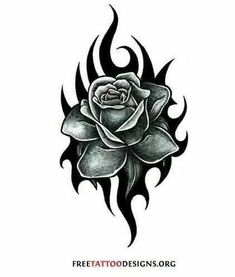 a black and white rose with flames on it's side tattoo designs, flower tattoos,