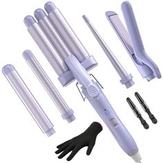 About this item
Ideal Curling Iron Set: The 5 in 1 curling iron includes a 1" straightener, a triple barrel hair waver, a tapered curling wand, and 2 curling irons (1", 1.25"). Whether you're straightening or curling, this all-in-one set has you covered
30 S Fast Heat: Choose between 2 temperature settings (302 ℉ and 410 ℉) to suit your hair type or styling needs. The hair curling iron is equipped with PTC heating technology and a ceramic coating, ensuring quick and even heating for efficient hairstyling
No Overheating Damage: Wave curling iron releases negative ions while in use, smoothing out frizz, reducing static electricity, and keeping hair sleek. Additionally, with its ceramic coating design, heat generation is more even and won't damage your hair Crimper Iron, Tapered Curling Wand, Wave Curling Iron, Wand Curler, Wand Hairstyles