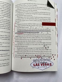 an open book with the title las vegas written in red and black on it's page