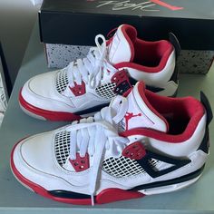 Air Jordan 4 Retro In The Color Way Fire Red . Originally Released In The 80s And Reissued In 2020 . These Are A Youth Size 6 And Fit A Women’s Size 7 Or 71/2 As Well . Worn 3 Times Only . Air Jordan 4 Mid-top With Cushioned Footbed, Casual Air Jordan 4 High-top With Red Sole, Casual Air Jordan 4 With Red Sole, Casual Red Air Jordan 4 For Sports, Sporty Red Air Jordan 4, Red Air Jordan 4 With Boost Midsole, Air Jordan 4 White High-tops With Cushioned Footbed, Red Air Jordan 4 With Cushioned Footbed, Casual Air Jordan 4 With Air Cushioning