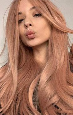 Peachy Rose Gold Hair, Long Peach Hair, Peachy Blonde Hair Rose Gold, Dusty Peach Hair, Rose Champagne Hair, Strawberry Peach Hair, Light Peach Hair Color, Rose Ginger Hair, Rosy Blonde Hair